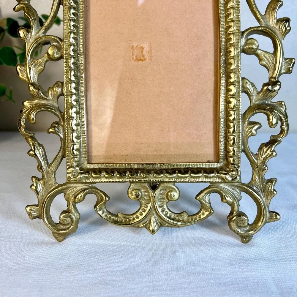 Vintage Rococo Style Heavy Gold Ornate Iron Picture Frame with Glass | 4x6 Photo